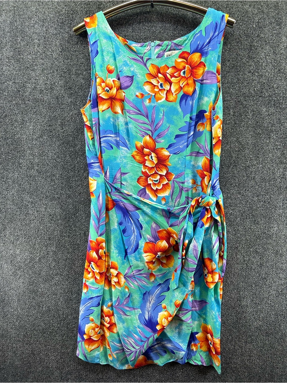 VTG Sunshine Starshine Hawaiian Dress Sz 8 Wrap Skirt Sleeveless Vacation Floral